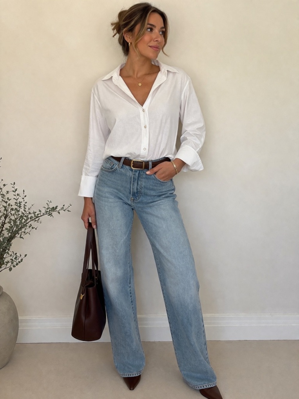Athenea white button down